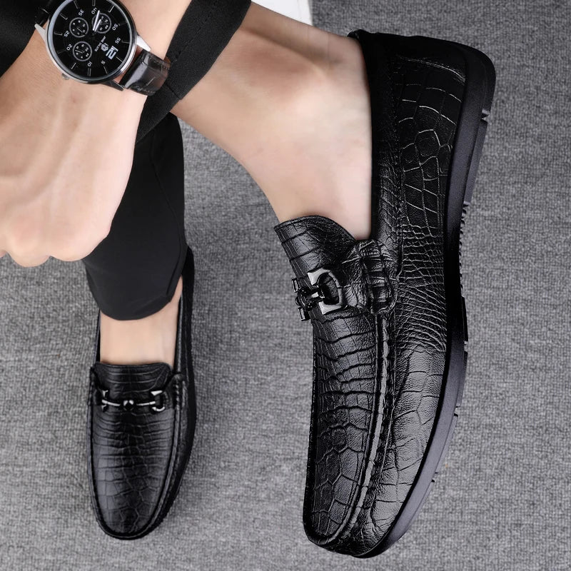 Spring Luxury Brand Loafers Shoes Men Classic Genuine Leather Mens Slip-On Driving Shoes Pattern Casual Moccasins Office Shoes