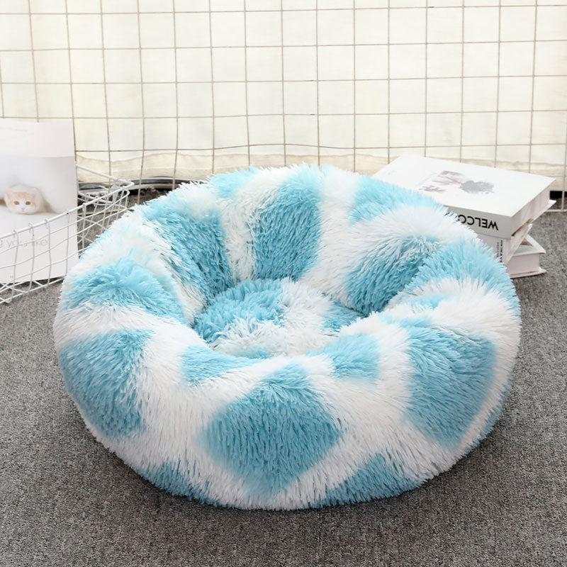 Dog Bed Super Soft Washable Long Plush Pet Kennel Deep Sleep Dog House Velvet Mats Sofa For Dog Basket Pet Cat Bed Drop shipping Blue White, 40CM