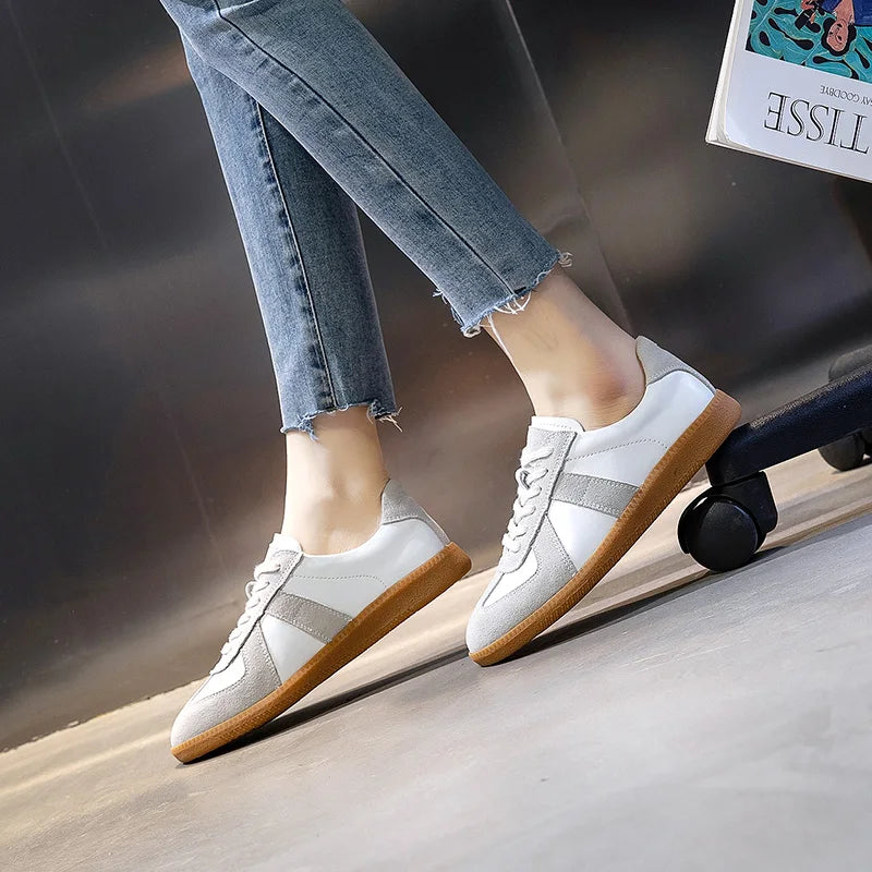 Women Sneakers Genuine Leather Ladies Moral Training Shoes Casual Spring Flat Shoes Women