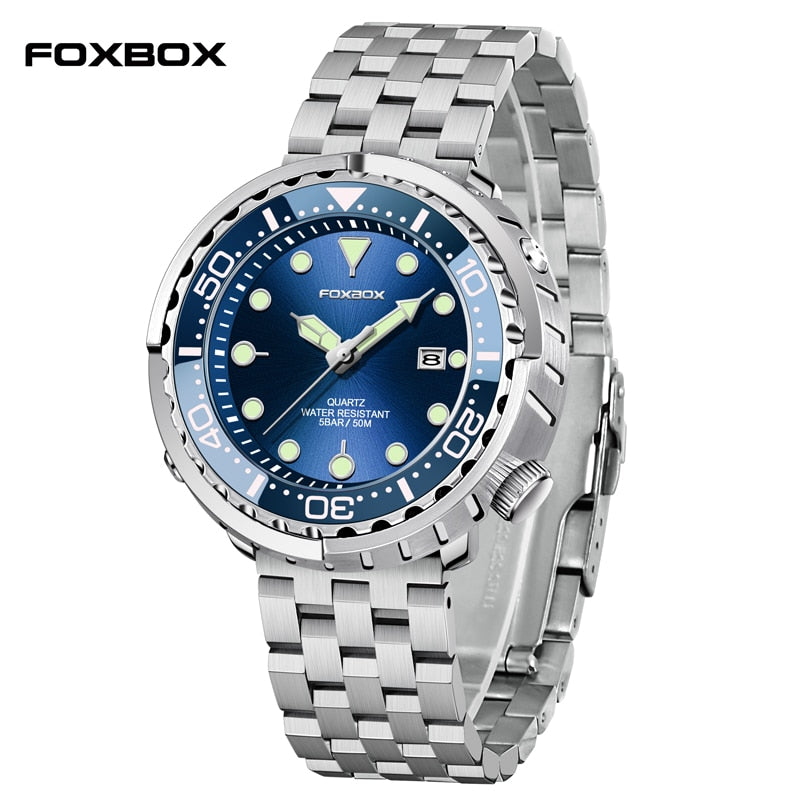 Men Watch 50M Waterproof Luminous Sport Wristwatches Rotating Bezel Quartz Watches with Auto Date Relogio Masculino Steel Blue, China