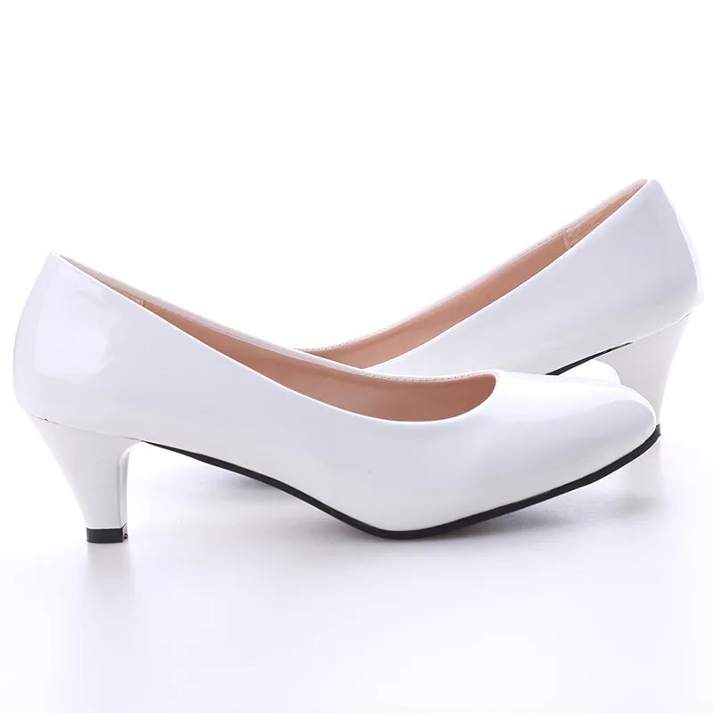 Shoes Ladies Pumps Medium Heel Nude High Heels Weeding Shoes Women Office Work White Pumps Party Shoes