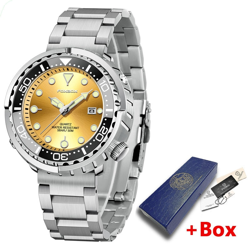 New Men Watches 5ATM Sports Waterproof Quartz Wristwatch Luminous Clock with Steel Bezel Watch for Men Relogio Masculino+Box