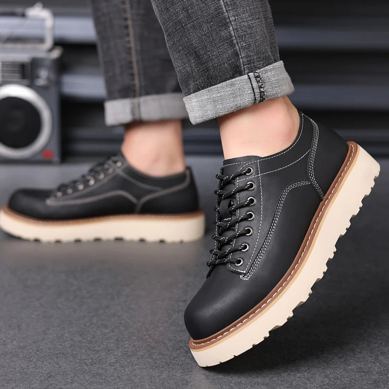 Spring Lace-up Oxford Shoes Leather Outdoor Walking Sneakers New Fashion Male Casual Shoes Soft Driving Shoes Sneakers Men Shoes