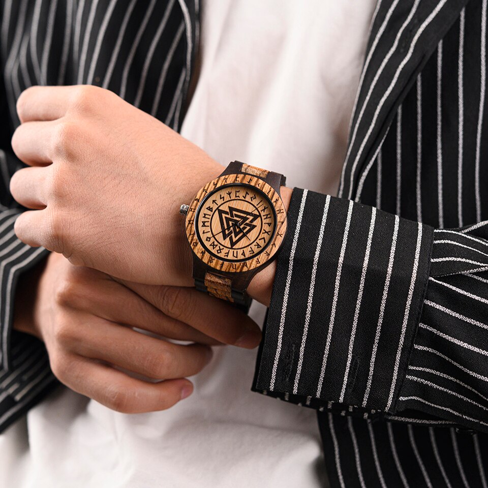 Men Watches Zebra Wood Vintage Watch for Men Come With Bamboo Box Thanksgiving Christmas Gift