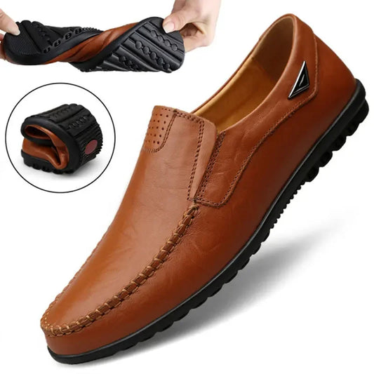 Men Shoes Genuine Leather Men Casual Shoes  Brand Men Breathable Slip on Black Driving Shoes Plus Size 37-46