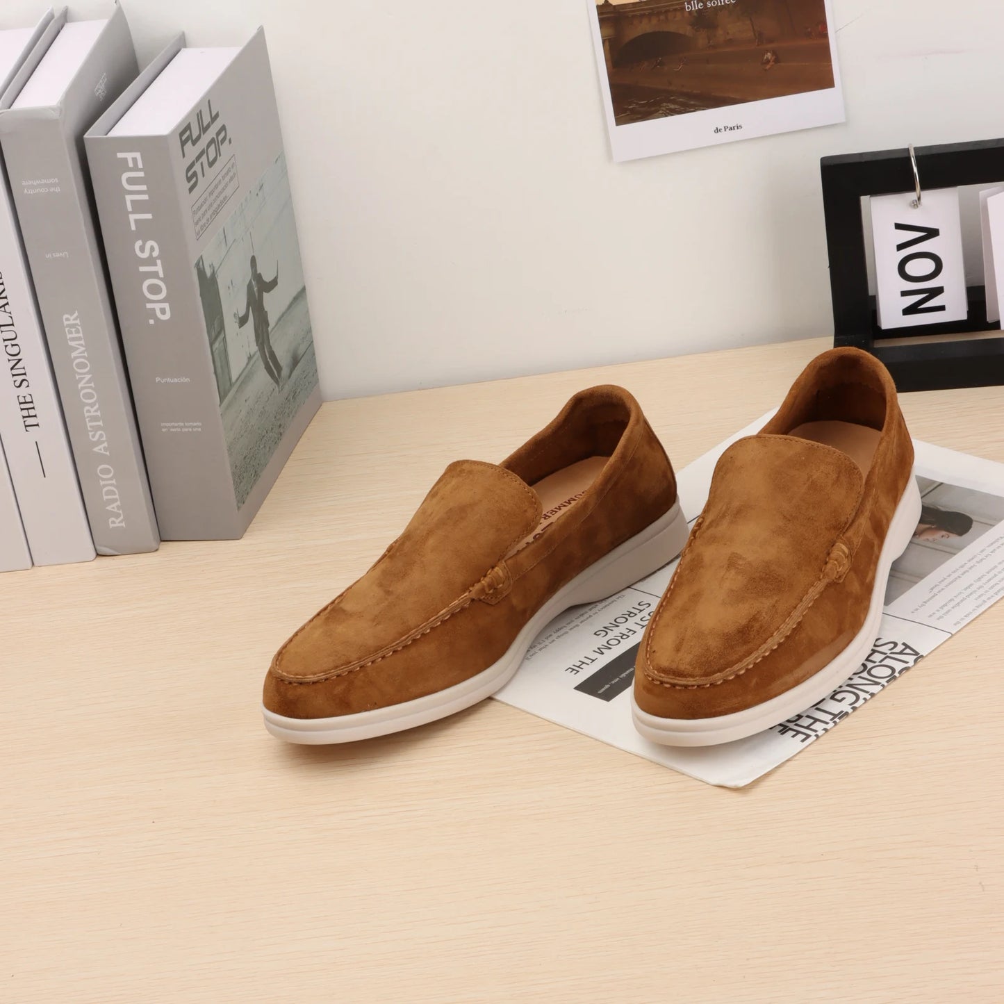 Italian leather flat shoes Designer style Women classic LP Suede Loafers Fashion flat comfort soft