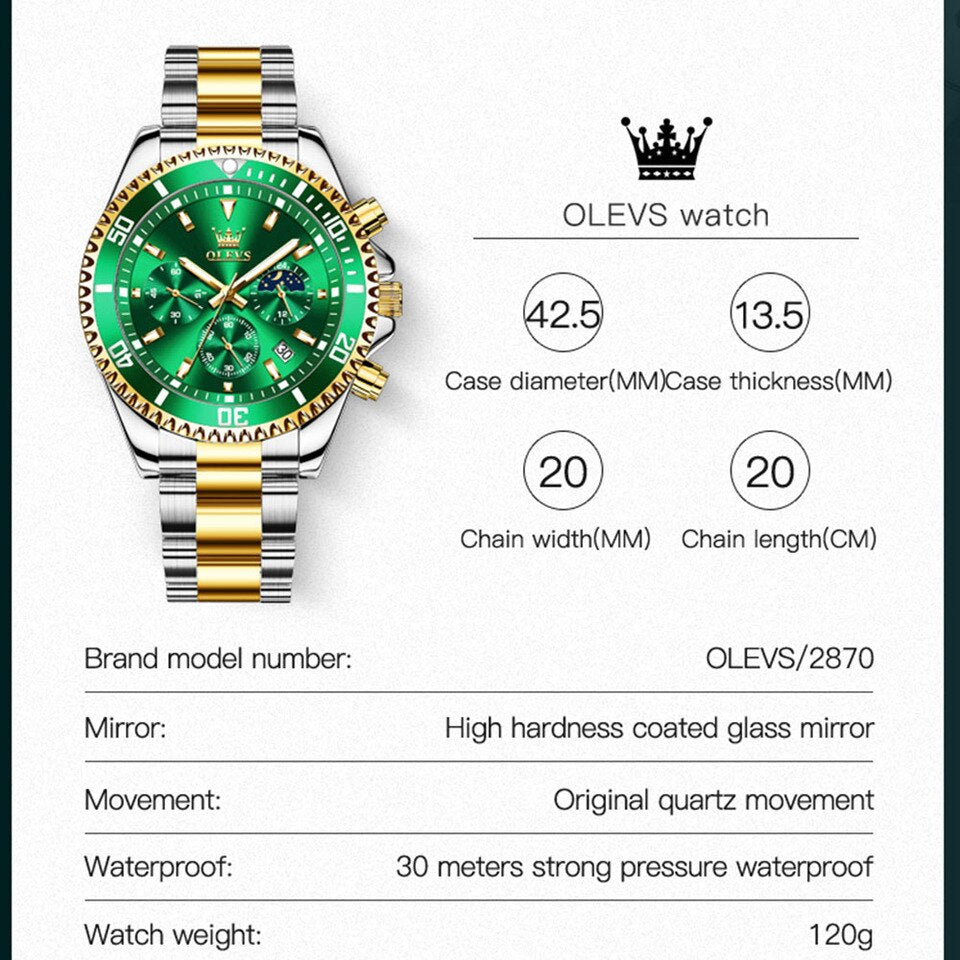 OLEVS Men Watches Fashion Waterproof Quartz Wrist Watch Men Top Brand Luxury Stainless Steel Strap Sport Date Clock Male