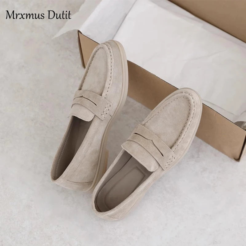 New Spring Women Fashion Genuine Leather Round Head Flats Comfort Loafer Shoes Solid Simple Commute Female