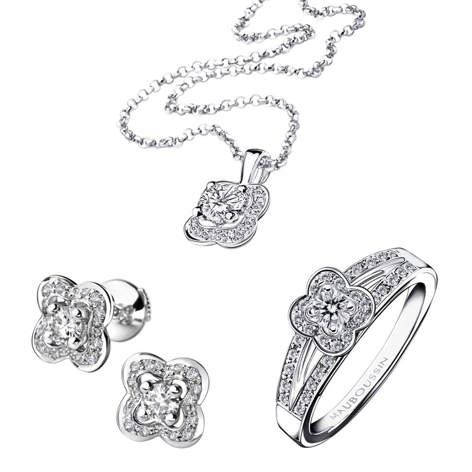 Collier Four Leaf Flower Diamond Ring Necklace Love N°1 luxury French Paris original jewelry ladies gift set