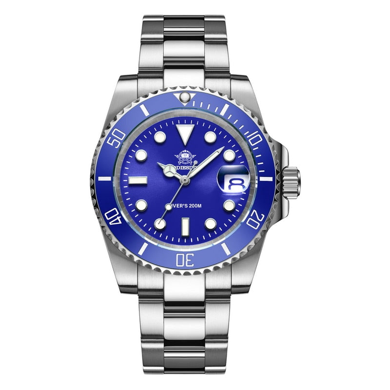 New Fashion Watch Stainless Steel Diver Watch 200M C3Super Luminous Sport Stainless Steel Watch blue