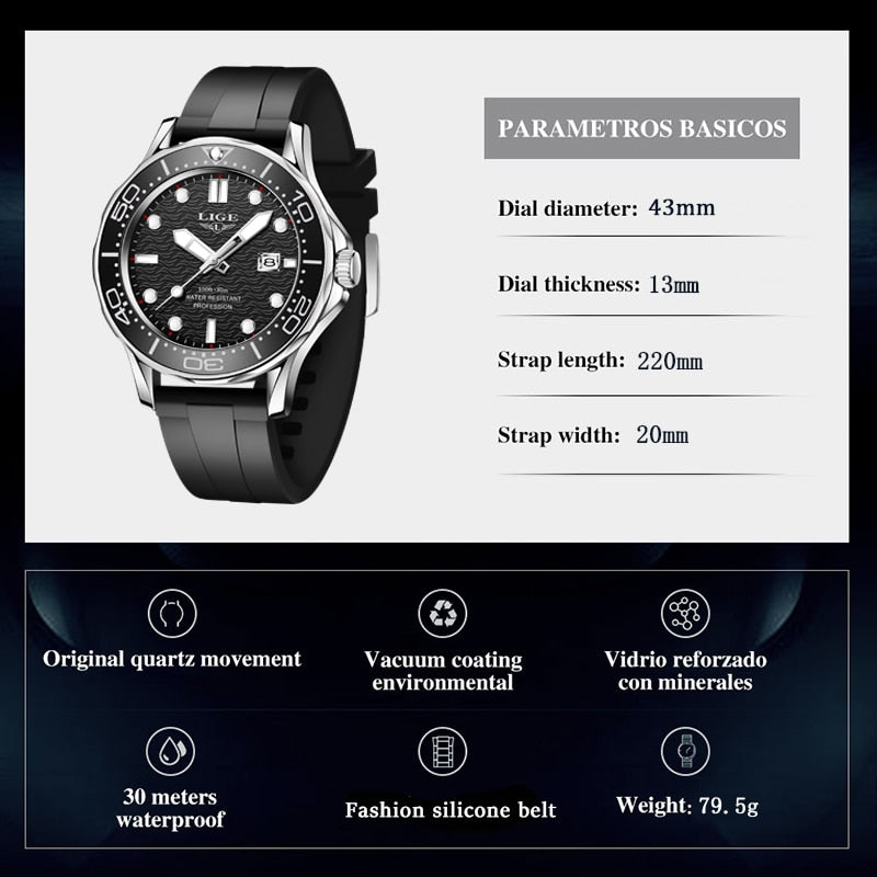 Men Watch Business Date Watch for Men Luxury Sport Quartz Watches Waterproof Luminous Silicone Wristwatch Relogio Masculino