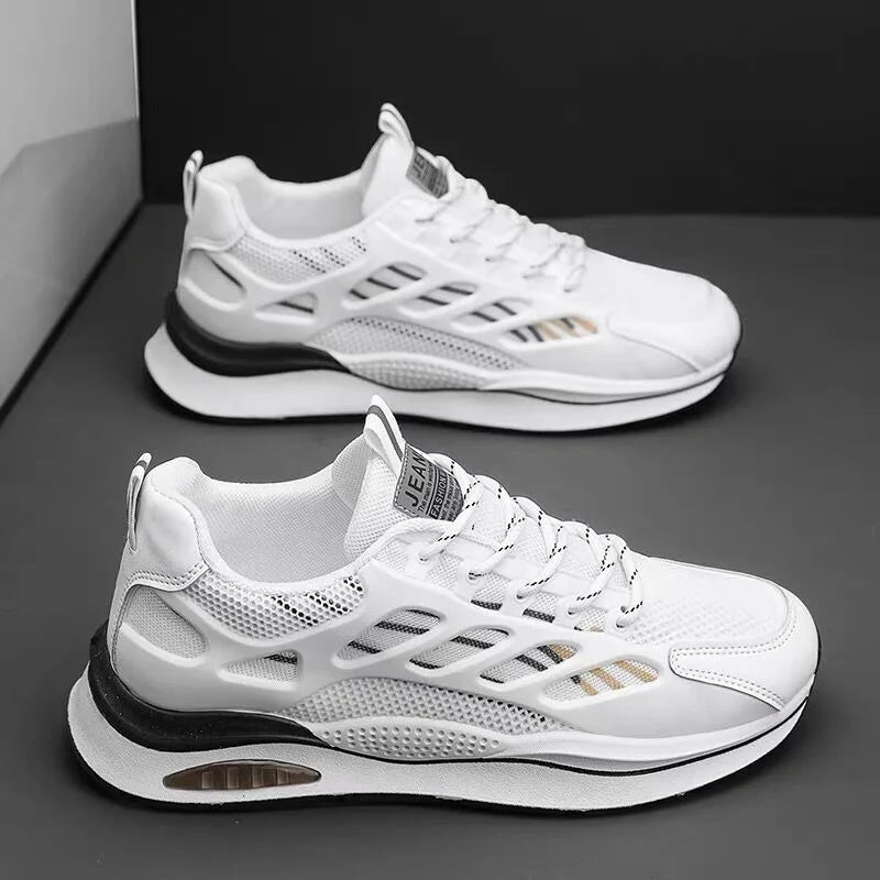 Fashion Men's Sneakers Mesh Breathable Casual Shoes Non-slip Platform Running Shoes for Men Lace Up Flats White Tenis Masculino