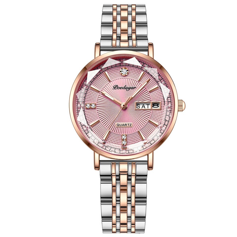 New Women Watch Rose Gold Fashion Quartz Watches Top Brand Luxury Ladies Wristwatch Waterproof Date Week Girlfriend Gift