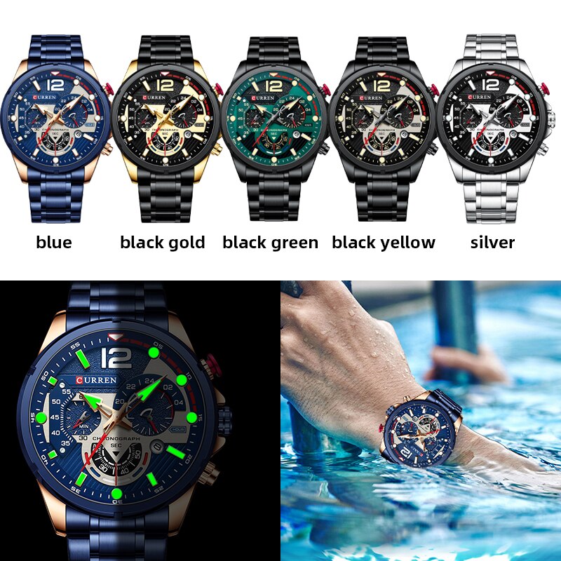 Casual Business Chronograph Waterproof Stainless Steel Watch Mens New Luxury Fashion Quartz Men wristwatch