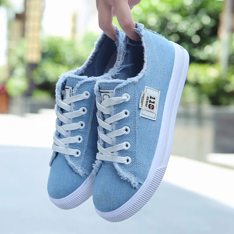 Spring Summer Women Canvas Sneaker Low Top Denim Sneakers Ladies Lace-Up Flat Canvas  Board Shoes Female sapatos femininos