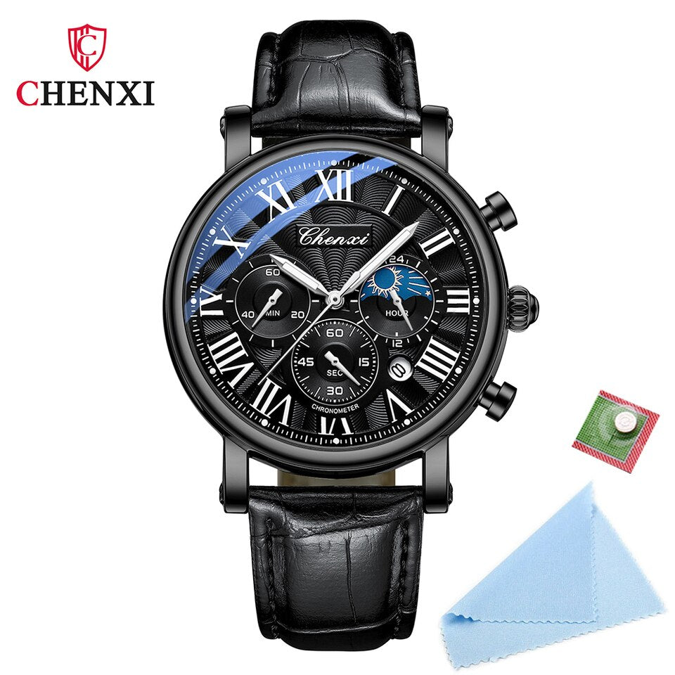 New Watches Men Top Brand Luxury Leather Strap Date Quartz Clock Male Waterproof Chronograph Men Watch Business Fashion