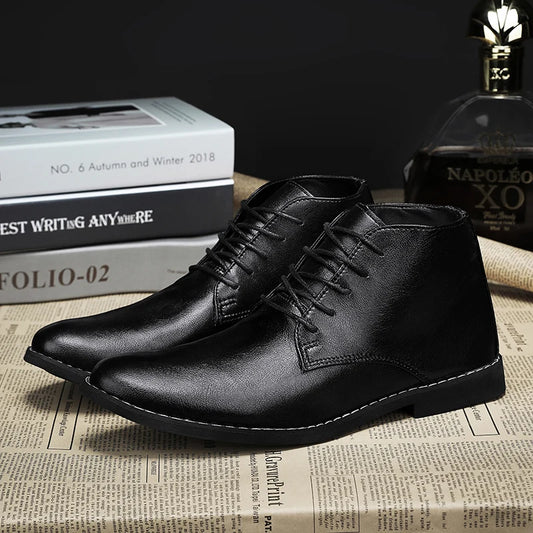 Classic Black High Top Men Derby Shoes Pointed Lace-up Mens Leather Causal Shoes Comfortable Handmade Men White Dress Shoes