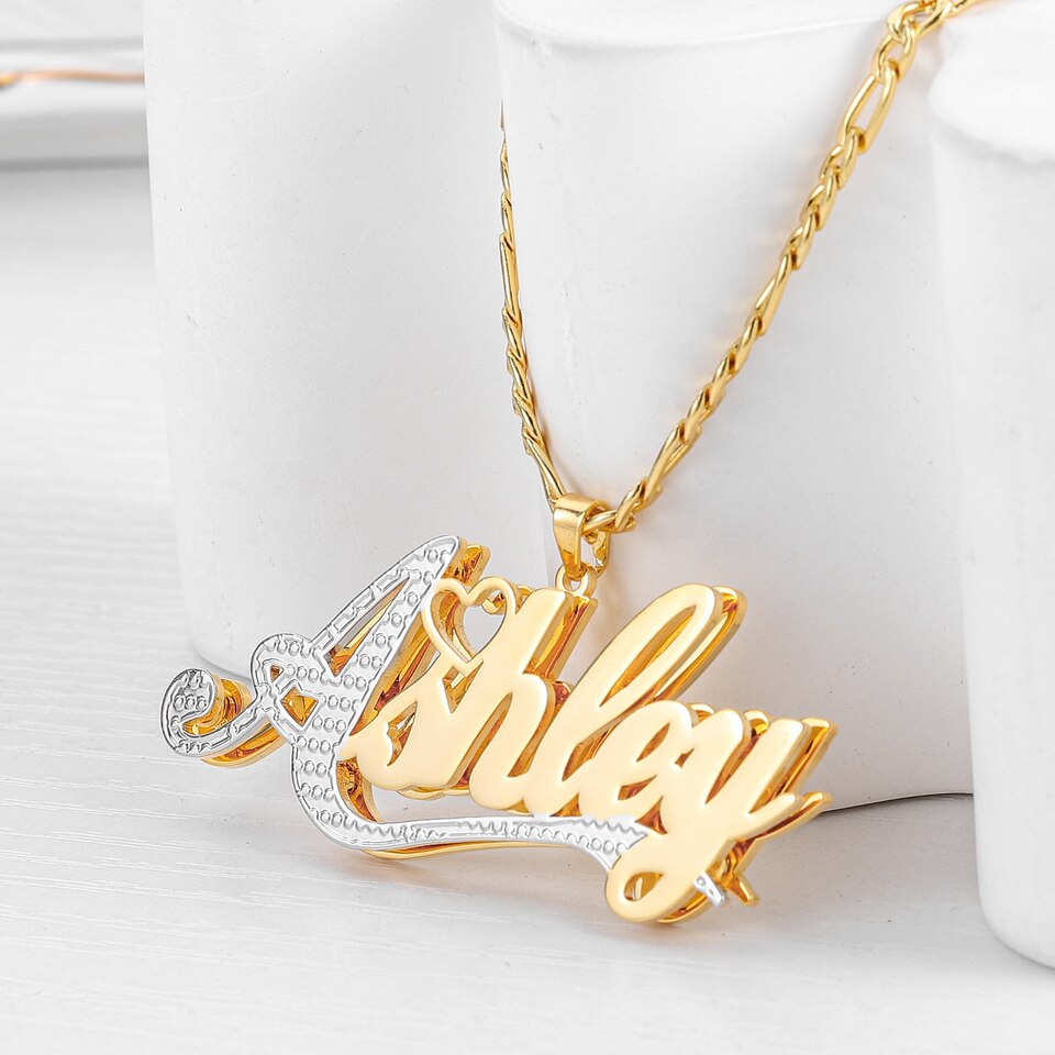 Custom Double 18K Gold Plated Name Necklace For Women Personalized Stainless Steel Names Pendant Chain Jewelry Her Gifts