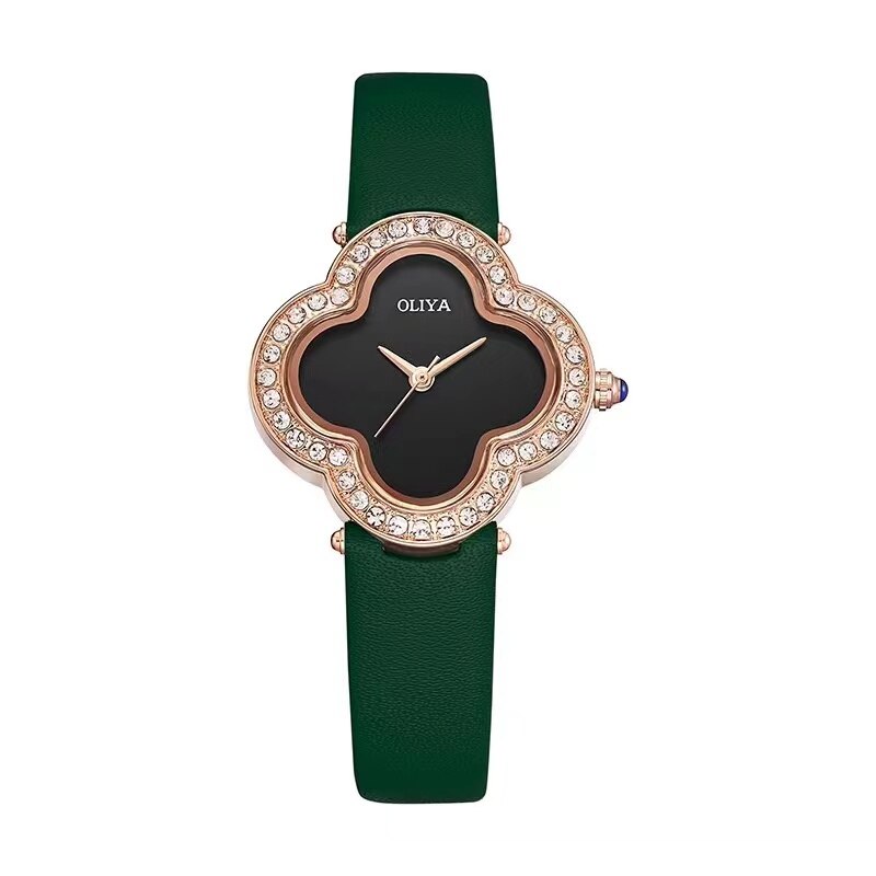 Lucky Girl Watch Leather Strap Diamond Craft Ladies Gift Hope Faith Pearl shell Ladies Quartz Watch Montres pour femmes