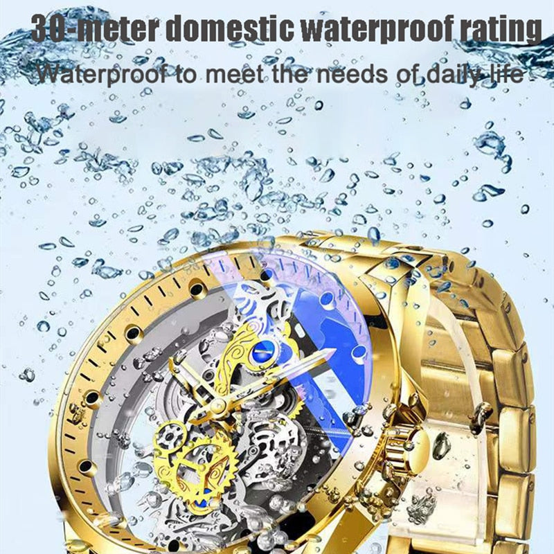 New Men Watch Skeleton Automatic quartz Watch Gold Skeleton Vintage Man Watch Mens Watches Top Brand Luxury часы мужские