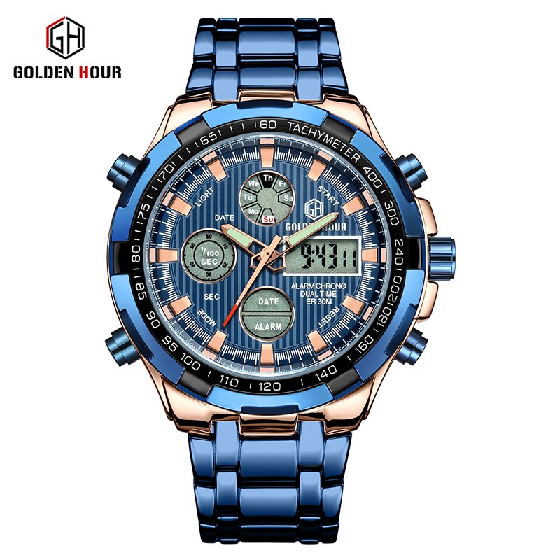 Luxury Brand Waterproof Military Sport Watches Men Silver Steel Digital Quartz Analog Watch Clock Relogios Masculinos