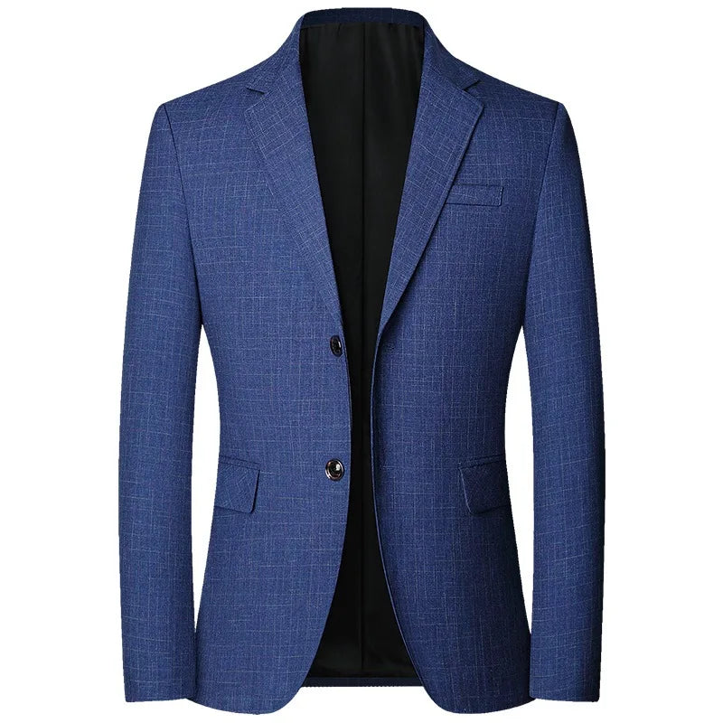 New Men Blue Plaid Business Formal Wear Spring Autumn Male Casual Slim Fit Blazers 1712, XL Asia Size