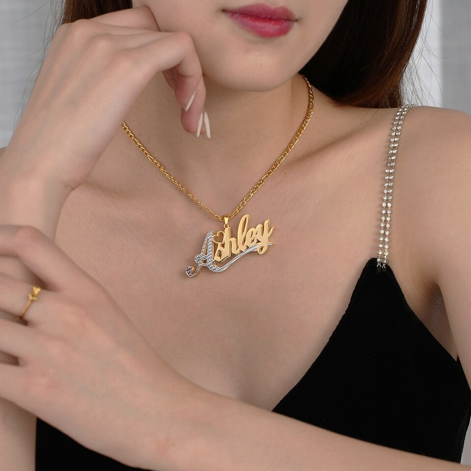 Custom Double 18K Gold Plated Name Necklace For Women Personalized Stainless Steel Names Pendant Chain Jewelry Her Gifts