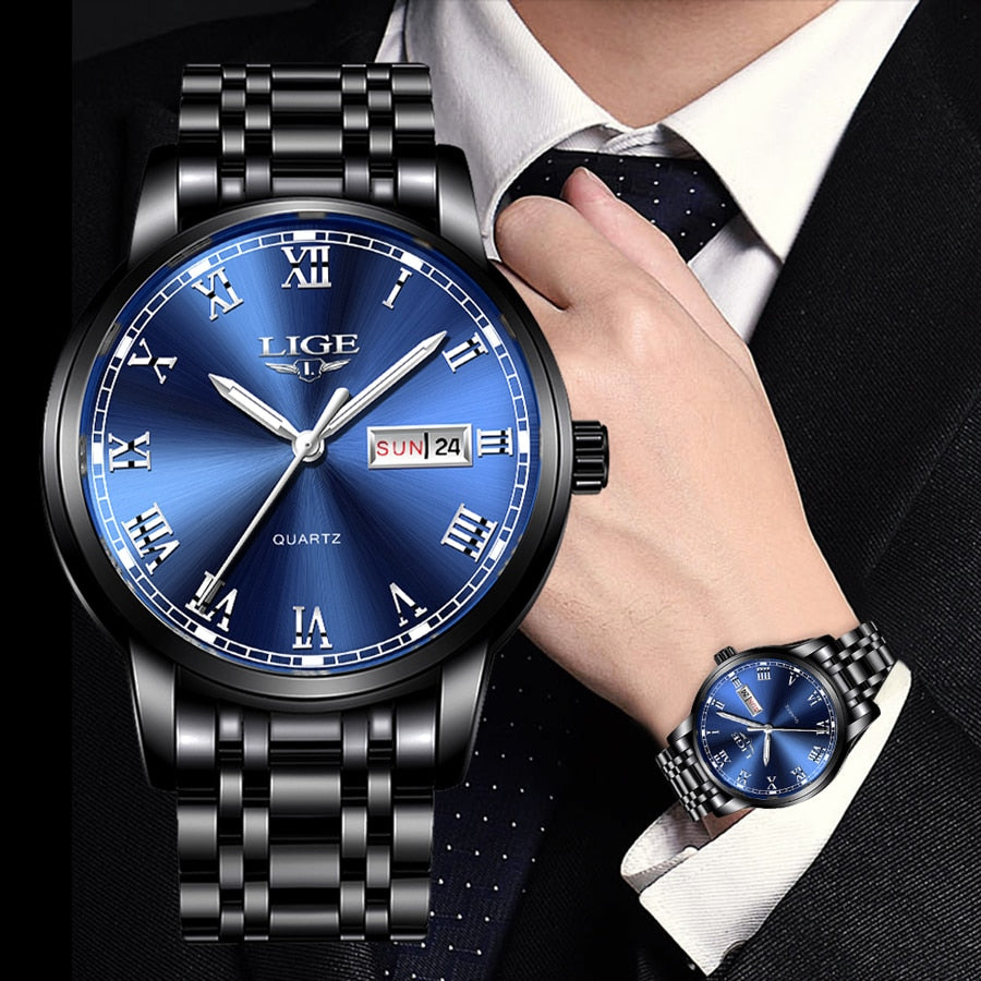 LIGE Stainless Steel Watch Luxury Men Watches Date Watch for Men Business Wirstwatchs Men Waterproof Quartz Watches Classic Clock