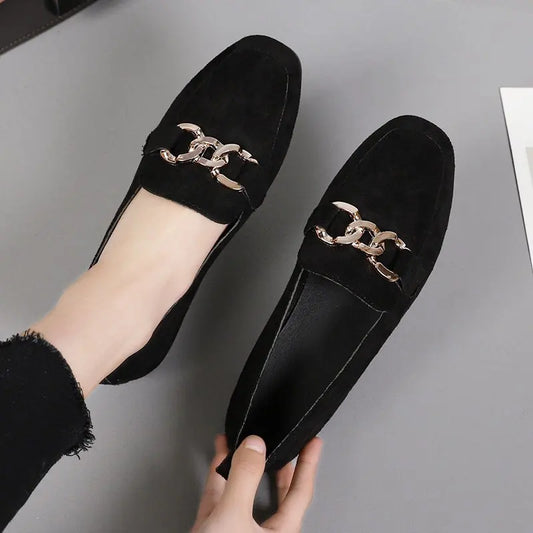 Spring Fashion Flat Shoes Women Quality Metal Slip on Loafer Shoes Ladies Flats Big Size