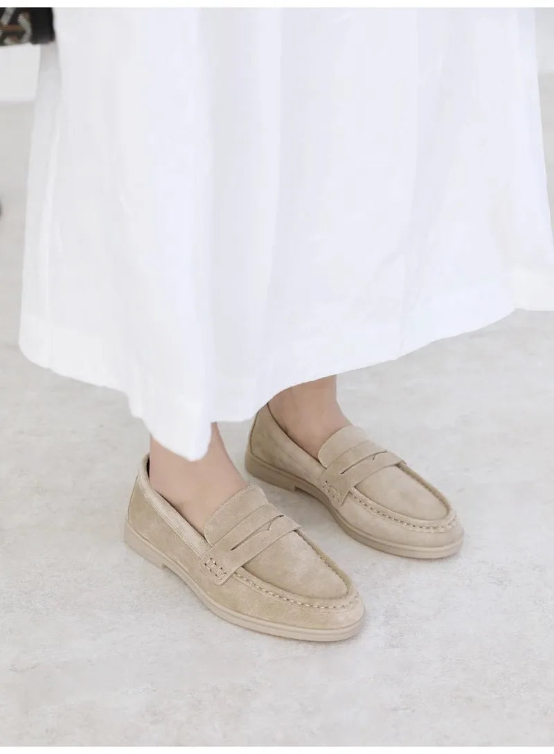 New Spring Women Fashion Genuine Leather Round Head Flats Comfort Loafer Shoes Solid Simple Commute Female