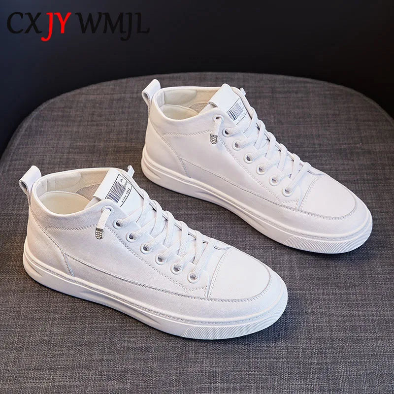 Genuine Leather Women Sneakers Autumn High Gang Vulcanized Shoes Fashion Ladies Sports Casual Little White Shoe Cowhide