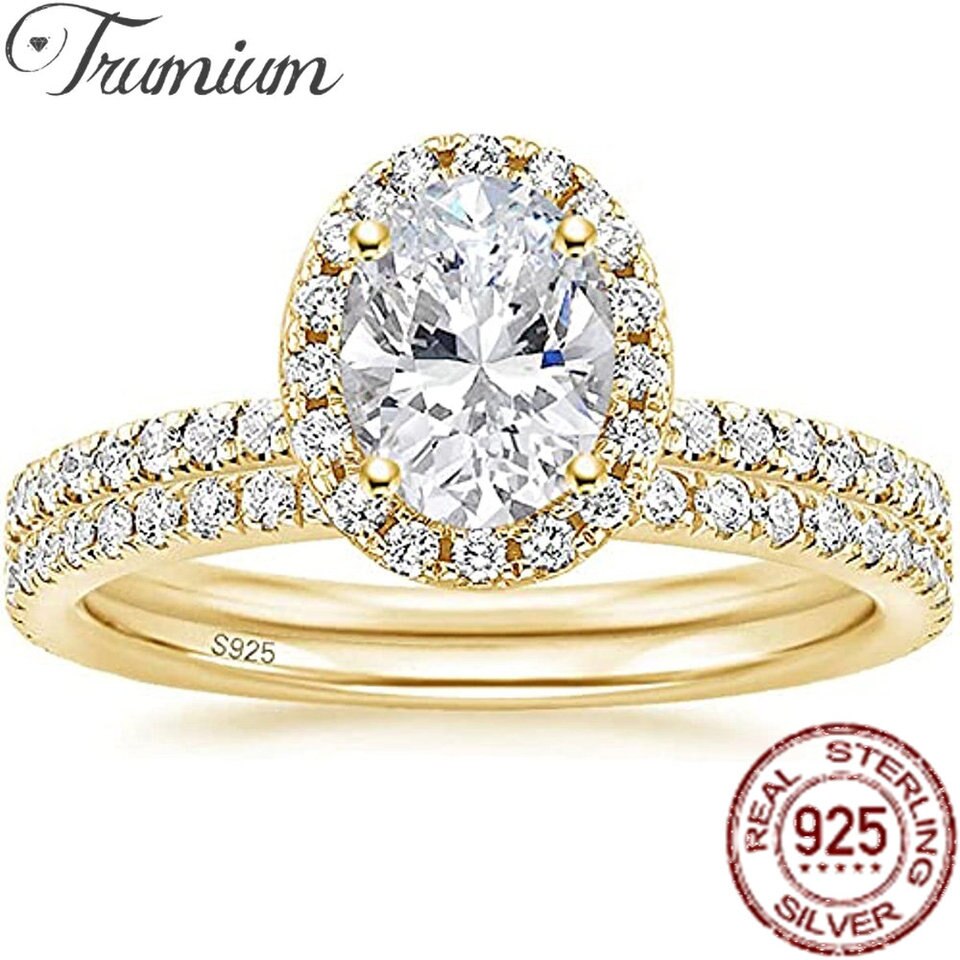 1.5CT Silver 925 Real Cubic Zirconia Bridal Rings Sets Oval Cut CZ Engagement Rings Wedding Band for Women Size 3-13