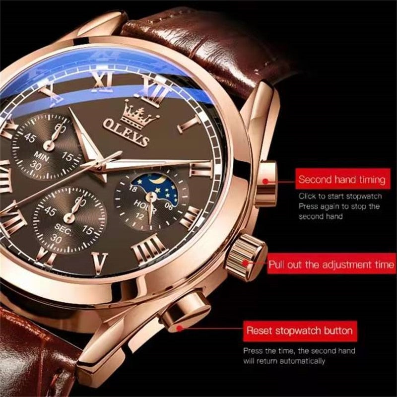 New Elite Mens Quartz Watches Business Dress Waterproof Wristwatch Men Luxury Breathable Leather Sports watch men Gifts