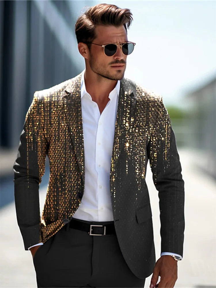 New Men Boutique Business Printing Casual Hot Gold Blazer gold, XXXL