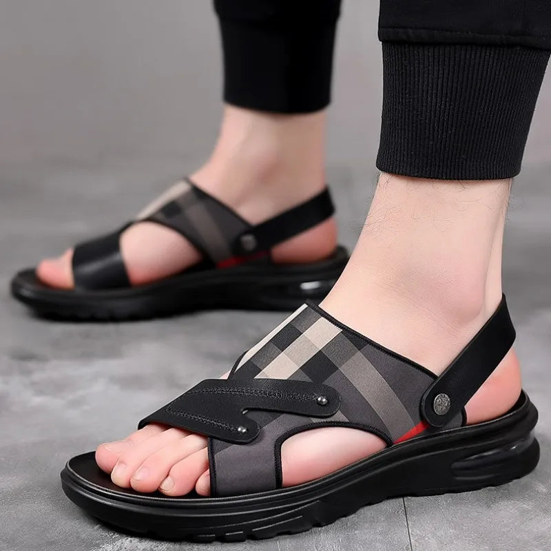 Men Sandals Leather Casual Sandals Summer Beach Sandals for Men Outdoor Non-Slip Platform Slippers Big Sandalias Hombre