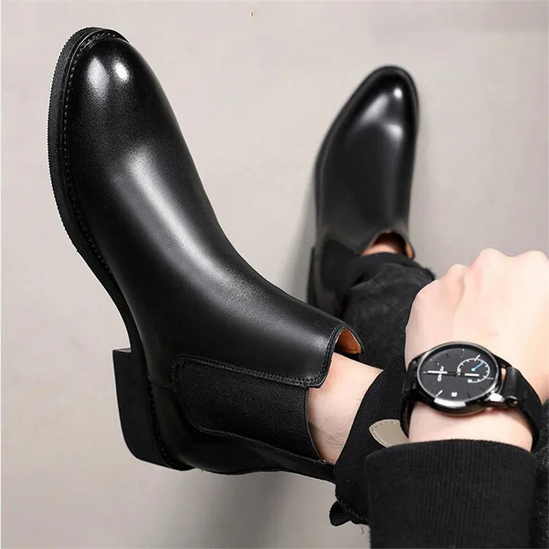 Men Classic Retro Genuine Leather Chelsea Boots Men Fashion Ankle Boot Mens Casual British Style Short Boot High-Top Shoes