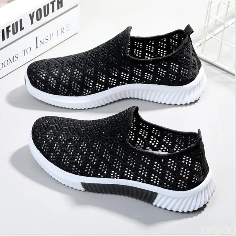 Mesh Shoes Women Shoes Mesh Sports Shoes Breathable Flats Soft Sole Casual Sneakers