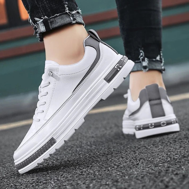 Men Casual Shoes Outdoor New Men Little White Sneakers Simple Breathable Non-slip Walking Shoe Leather Lace-up Platform Shoes