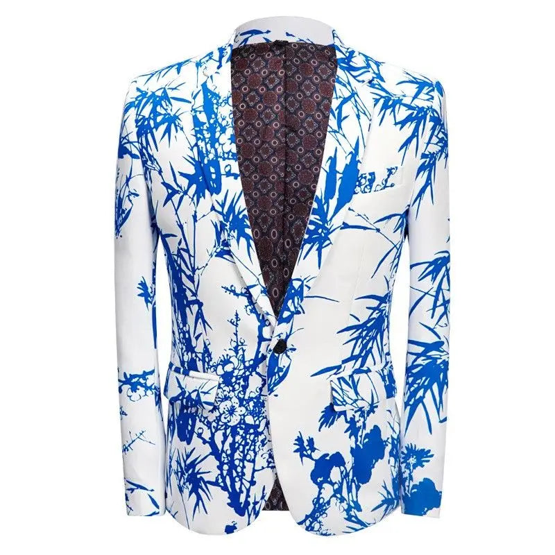 New Jacket for Men Party Blue Animal Print High Quality Blazers F-Blue Blazer, XL