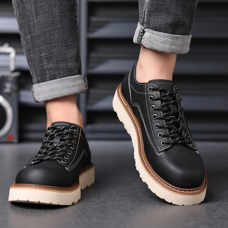 Spring Lace-up Oxford Shoes Leather Outdoor Walking Sneakers New Fashion Male Casual Shoes Soft Driving Shoes Sneakers Men Shoes