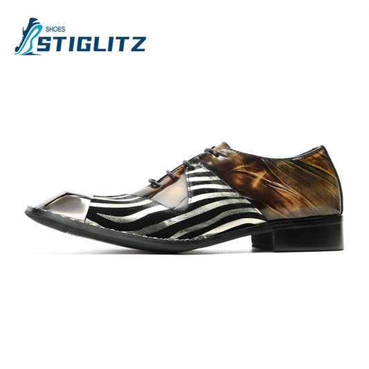 Paneled Square Iron Toe Shoes Unique Design Men's Leather Shoes Men's Casual Shoes Formal Oxford Shoes Men's Fashion Shoes New