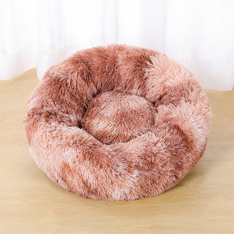 Dog Bed Super Soft Washable Long Plush Pet Kennel Deep Sleep Dog House Velvet Mats Sofa For Dog Basket Pet Cat Bed Drop shipping tie-dyed Camel, 40CM