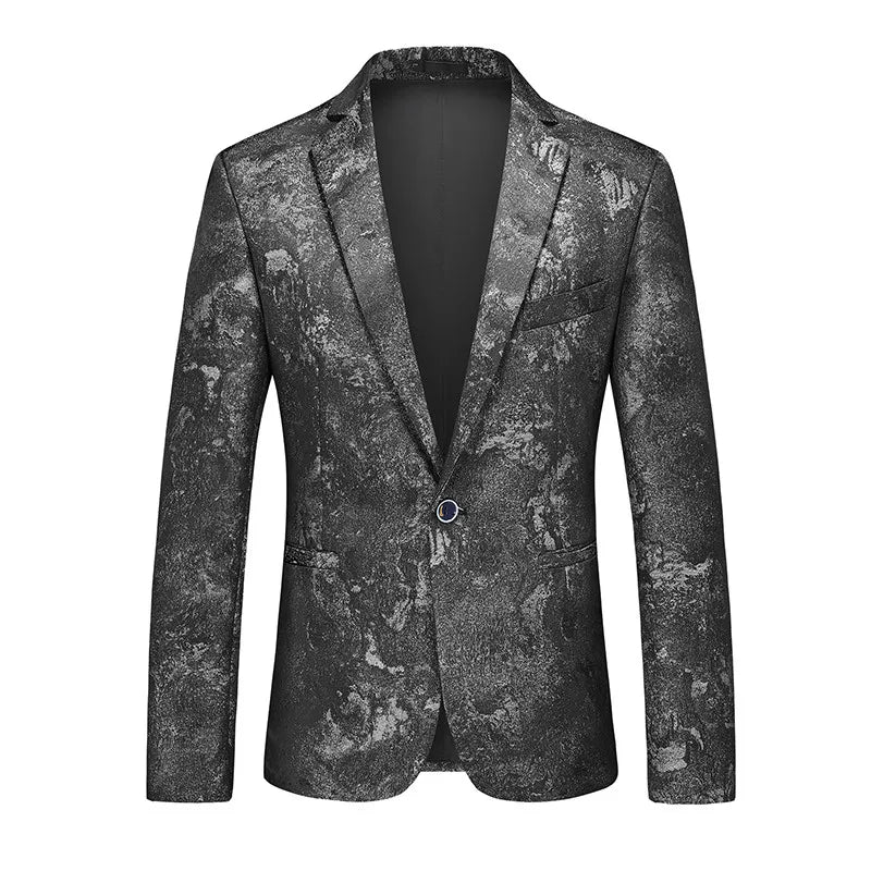 New Men Business Social Summer Single breasted Thin Dress Jacquard Blazers Black H, Asian 6XL (Eur XXXL), CHINA