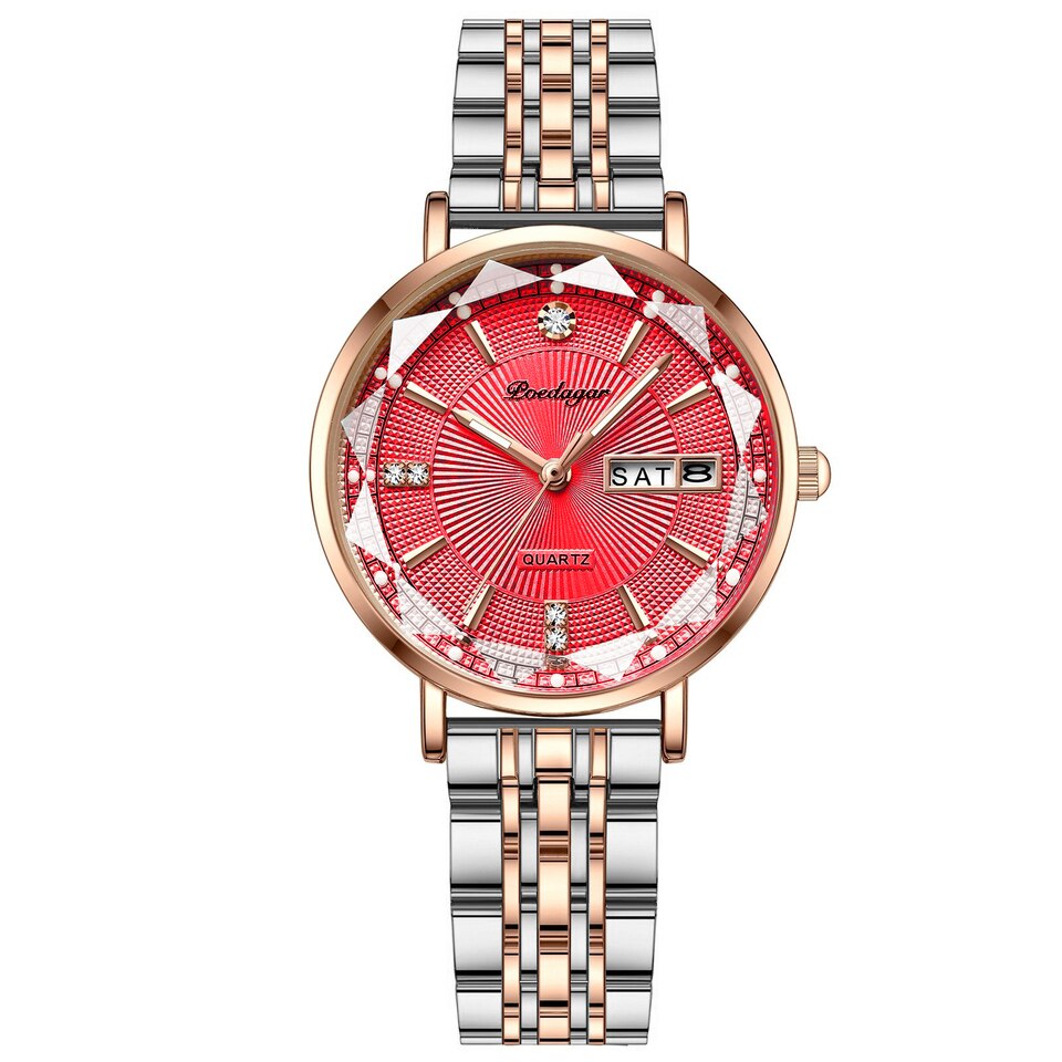 New Women Watch Rose Gold Fashion Quartz Watches Top Brand Luxury Ladies Wristwatch Waterproof Date Week Girlfriend Gift