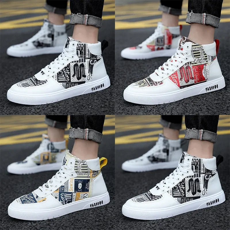 Trendy High Top Men Sneakers Graffiti Style spring Autumn Student Men Shoes Punk Street Casual Shoe Tenis Shoe Zapatillas Hombre