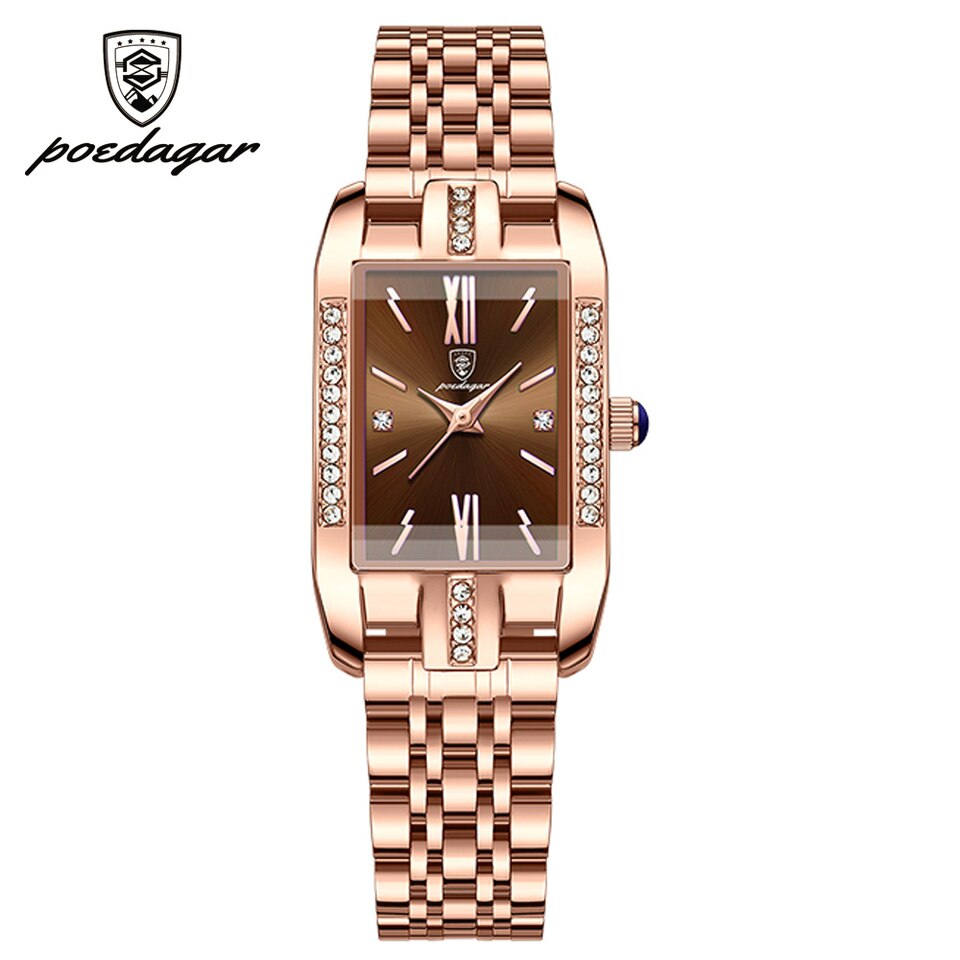 POEDAGAR High Quality Diamond Watch Top Brand Luxury Fashion Business Rectangle Waterproof Quartz Ladies Watches Stainless Steel