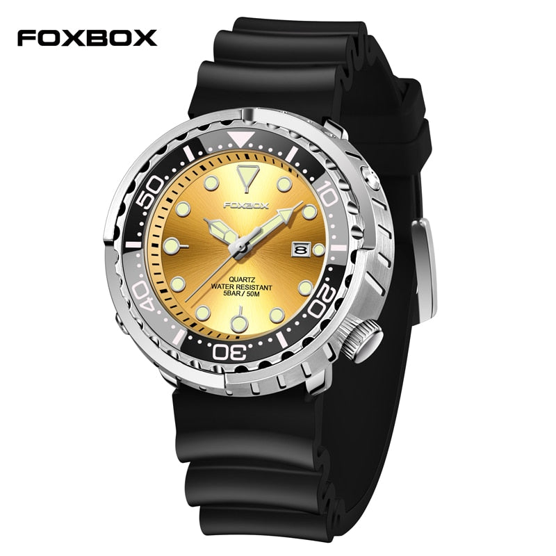 Men Watch 50M Waterproof Luminous Sport Wristwatches Rotating Bezel Quartz Watches with Auto Date Relogio Masculino Yellow, China