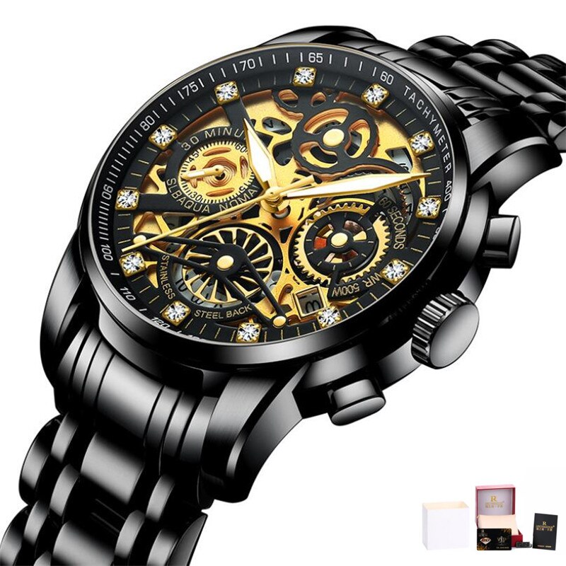 Men Watches Tourbillon Rotating Window Top Luxury Brand Fashion Quartz Men Watch Waterproof Gold Steel Business Wristwatch