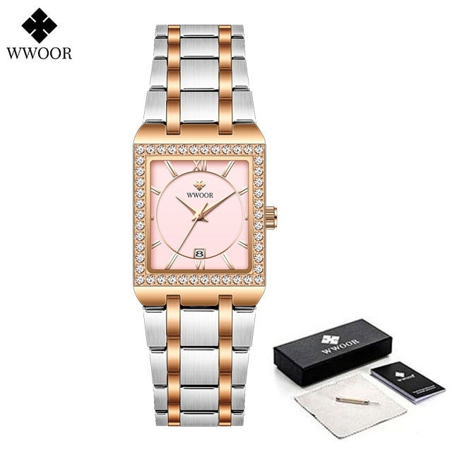 New Fashion Ladies Diamond Watch Top Brand Luxury Square Wrist Watch Simple Women Dress Small Watch Relogio Feminino Silver rose rose 1