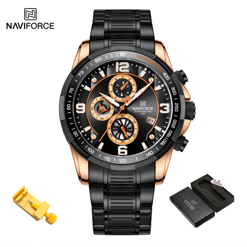 Men Luxury Fashion Design Gold Men Watches Multifunction Luminous Quartz Male Wrist Watch RGB-BOX